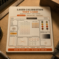 Dial-In laser calibration kit test card design showing the speed and power grid layout