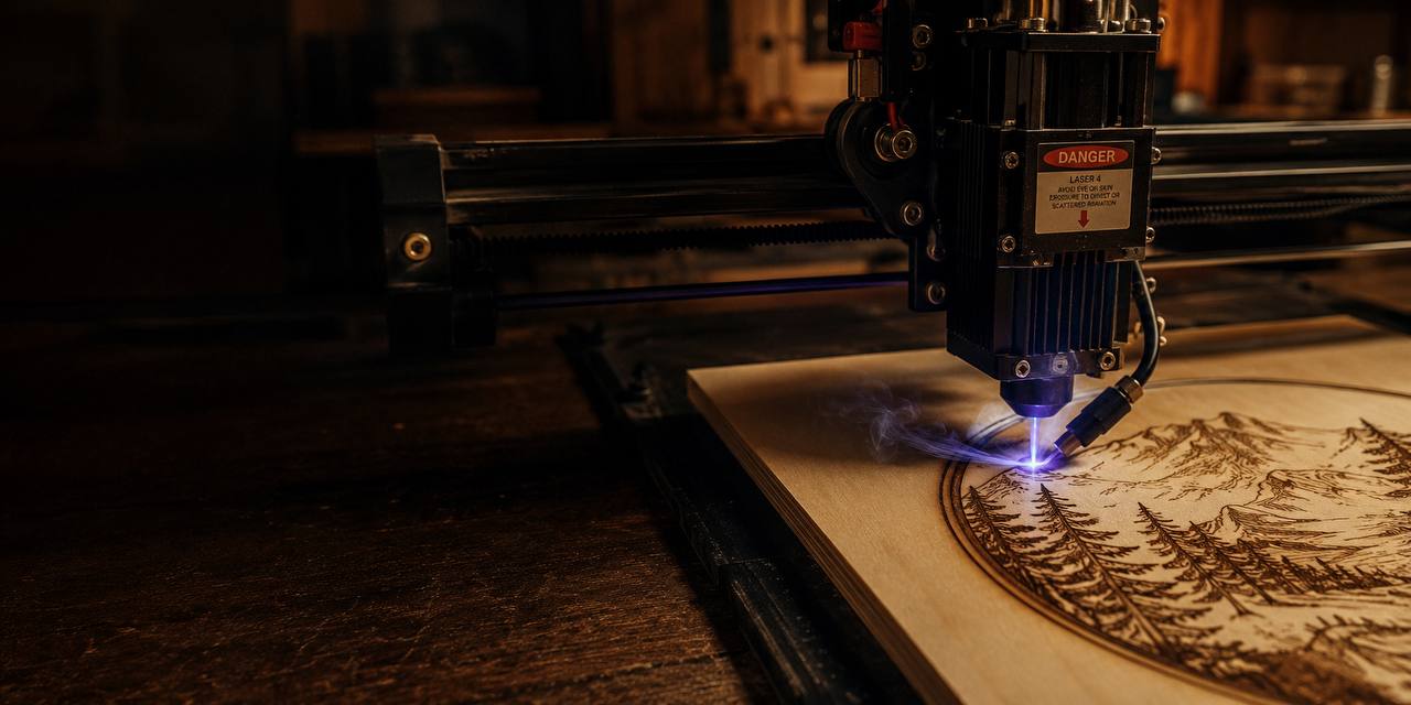 A laser calibration test card burned into birch plywood